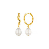 Irregular Circular Sterling Silver Pearl Earrings