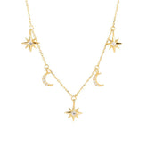 Golden Star and Moon Charms Necklaces