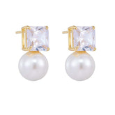 Square Diamond Pearl Earrings