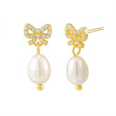 Daily Matching Bow Pearl Earrings