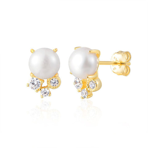 Pearl Earrings with Small Diamonds