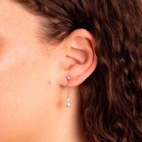 Simple Pairing With Pearl Silver Earrings