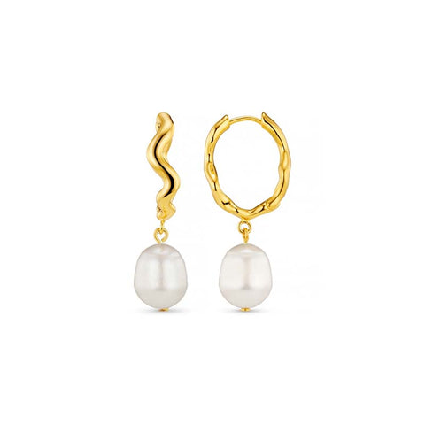 Irregular Circular Sterling Silver Pearl Earrings