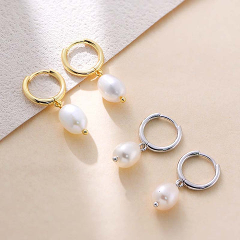Simple Pearl Earrings with Hoops