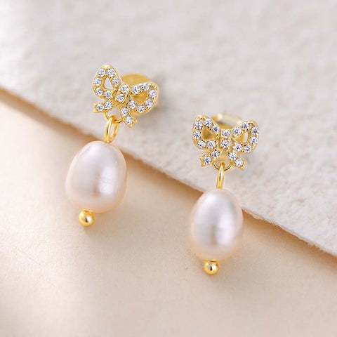 Daily Matching Bow Pearl Earrings