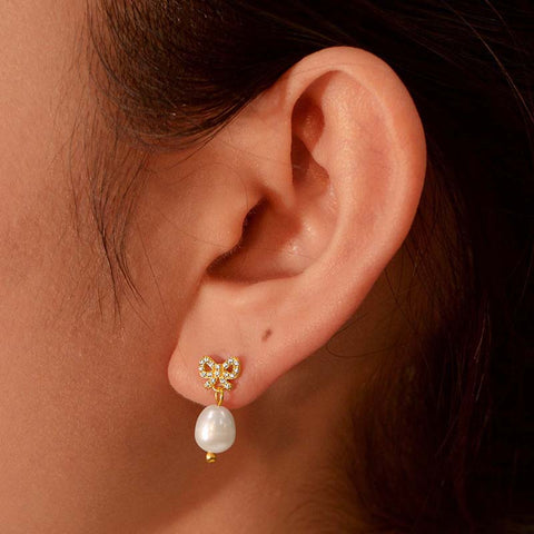 Daily Matching Bow Pearl Earrings