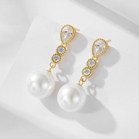 Luxury Diamond Pendant Pearl Earrings