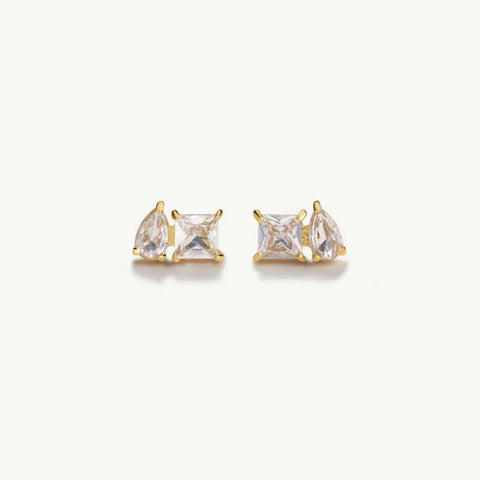 Double Diamond Sterling Silver Diamond Stud Earrings