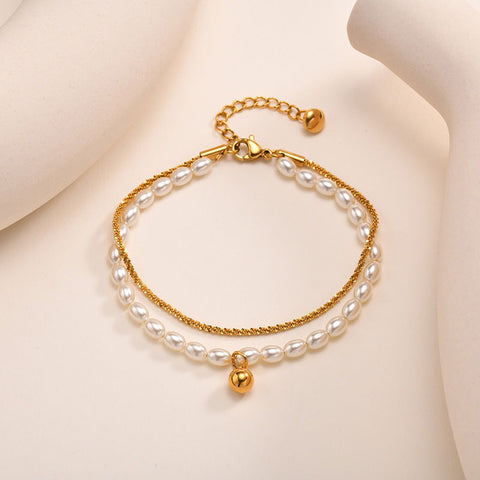 Stacked Chain Pearl Bracelets