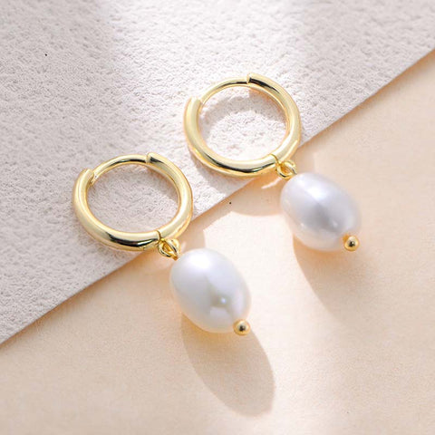 Simple Pearl Earrings with Hoops