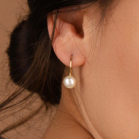 Simple Gold Hook Pearl Earrings