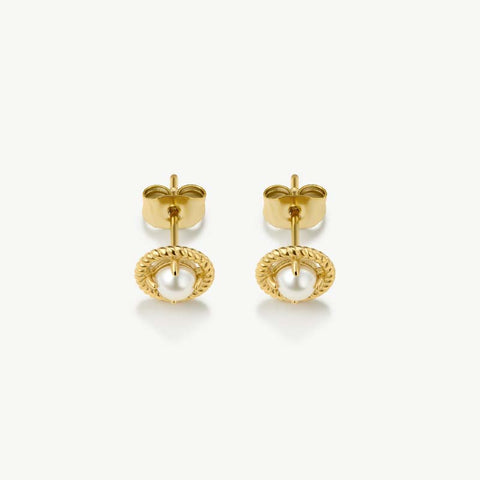 Openwork Inlay Sterling Silver Pearl Stud Earrings