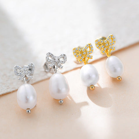 Daily Matching Bow Pearl Earrings
