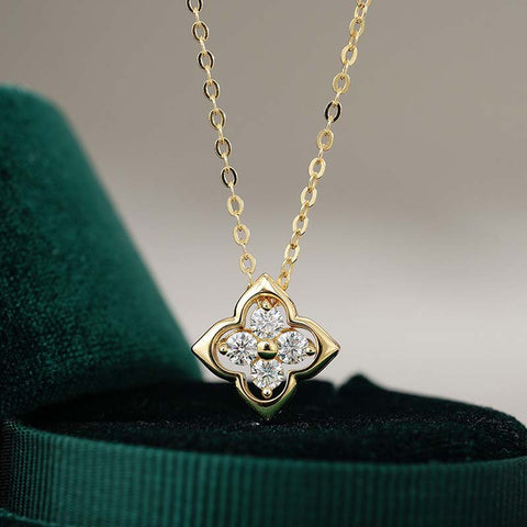 Four Leaf Moissanite 14ct Gold Necklaces