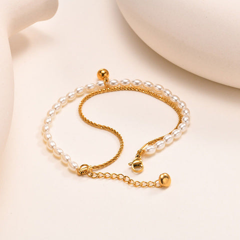 Stacked Chain Pearl Bracelets