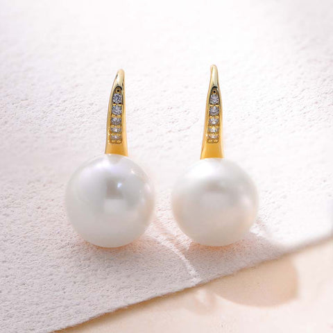 Simple Gold Hook Pearl Earrings