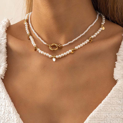 Double Pearl Necklaces Sterling Silver