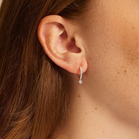 Hoop Earrings Sterling Silver with Diamonds