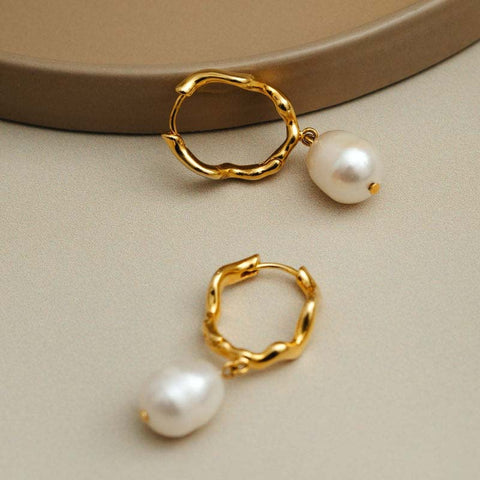 Irregular Circular Sterling Silver Pearl Earrings