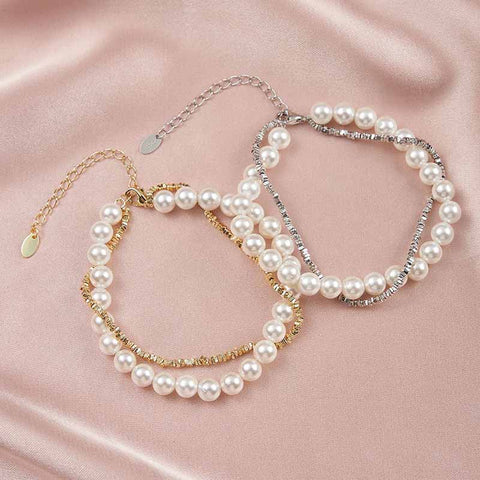 Intertwined Pearls Bracelets in Crushed Silver