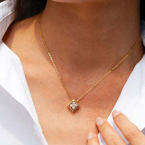 Four Leaf Moissanite 14ct Gold Necklaces