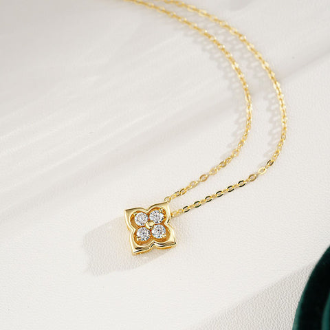 Four Leaf Moissanite 14ct Gold Necklaces
