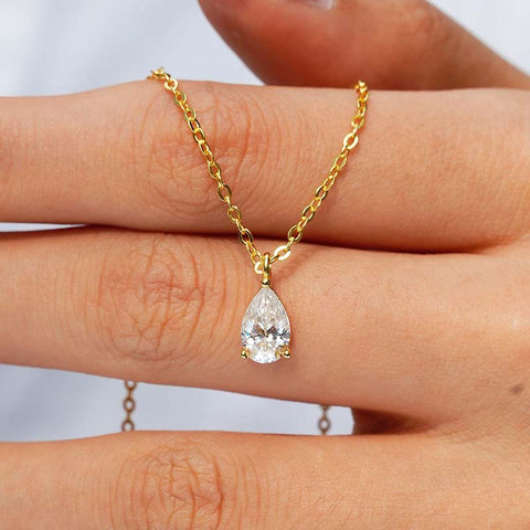 Pear Cut Moissanite 14ct Gold Necklaces