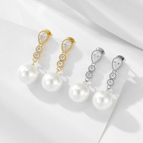 Luxury Diamond Pendant Pearl Earrings