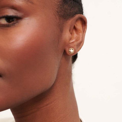 Openwork Inlay Sterling Silver Pearl Stud Earrings
