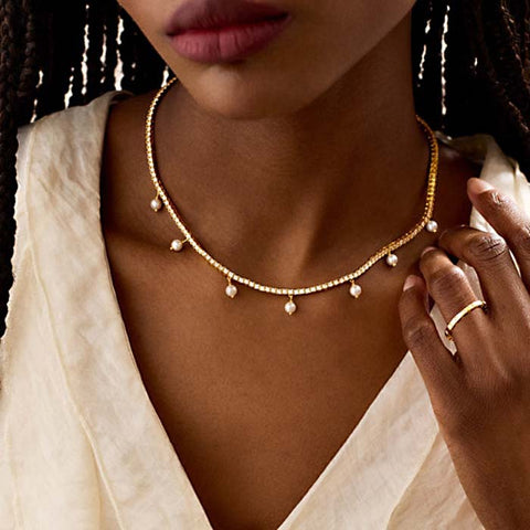Sterling Silver Diamond Pearl Necklaces