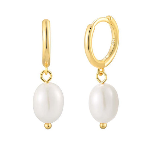 Simple Pearl Earrings with Hoops