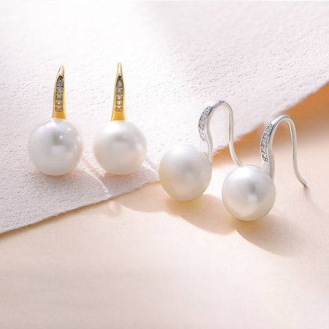 Simple Gold Hook Pearl Earrings