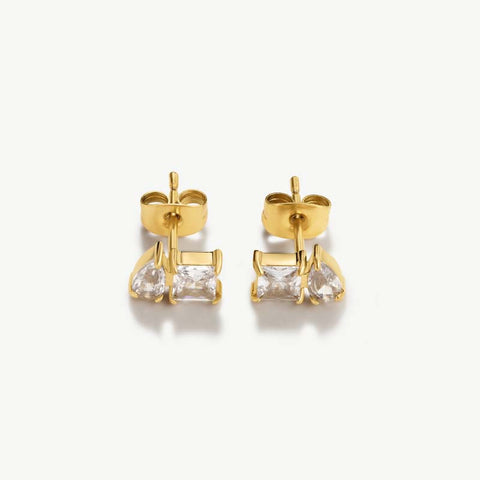 Double Diamond Sterling Silver Diamond Stud Earrings