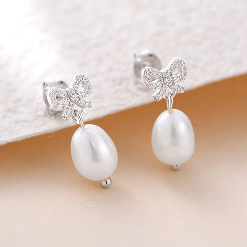 Daily Matching Bow Pearl Earrings