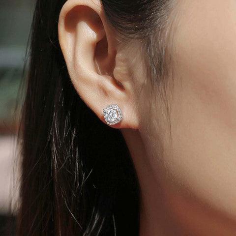 Square Compact Moissanite Stud Earrings