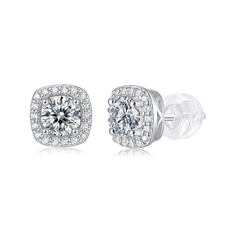 Square Compact Moissanite Stud Earrings