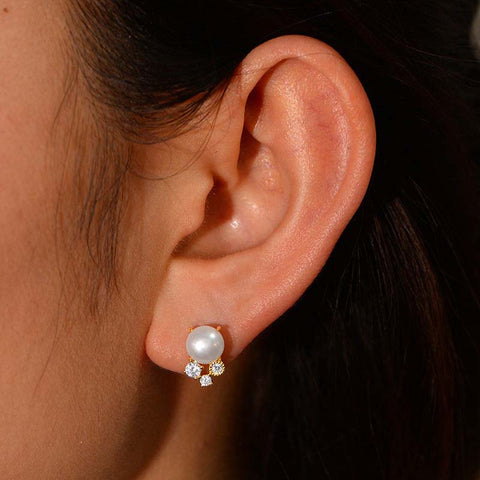 Pearl Earrings with Small Diamonds