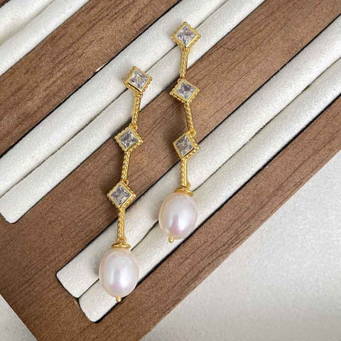 Zircon Freshwater Pearl Earrings