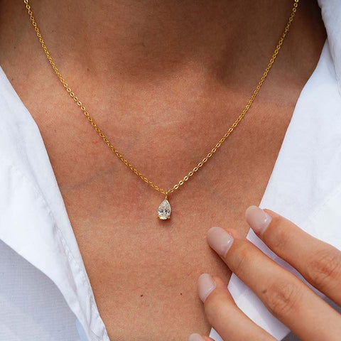 Pear Cut Moissanite 14ct Gold Necklaces