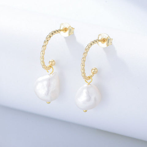 Elegant Gold Hook Pearl Earrings