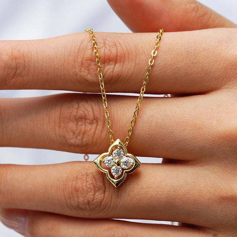 Four Leaf Moissanite 14ct Gold Necklaces