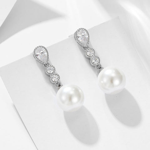 Luxury Diamond Pendant Pearl Earrings