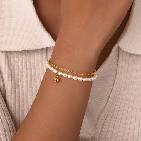 Stacked Chain Pearl Bracelets
